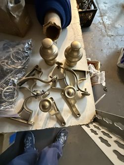 Solid Brass, Drapery, Rod, Brackets, Rings, And Pole Ends