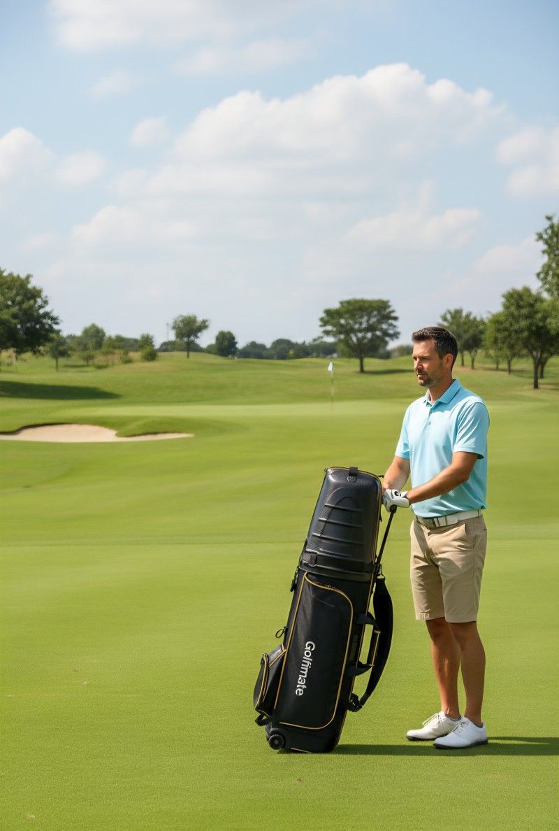 Golf Travel Bag for Airlines with Carbon Fiber Hard Top, Protective Club Traveling Cover with Wheel, Golf Club Carrier Case for Airplanes