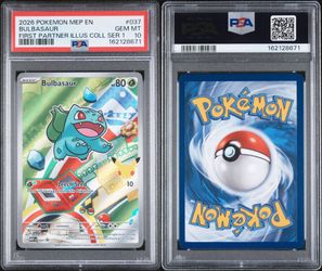 First Partner Illustration Collection - Series 1 - Gen 1 - Bulbasaur - Charmander - Squirtle - PSA 10 Sequential Set - Will Not Break