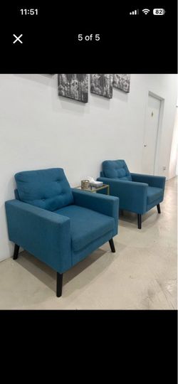 Teal Mid-Century Modern Accent Chairs Set of 2