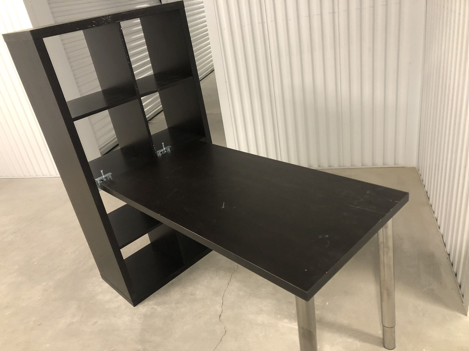 Modern desk with cubicles/shelves