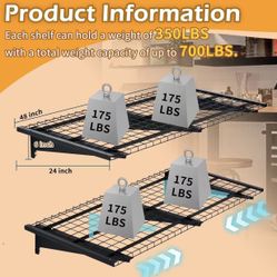 🥨Garage Wall Shelving, 2-Pack 2 x 4ft Garage Storage Rack,Loads 700 lbs 24-inch-by-48-inch Heavy Duty Wall Shelves,24” x 48” Garage Wall Shelf,Black