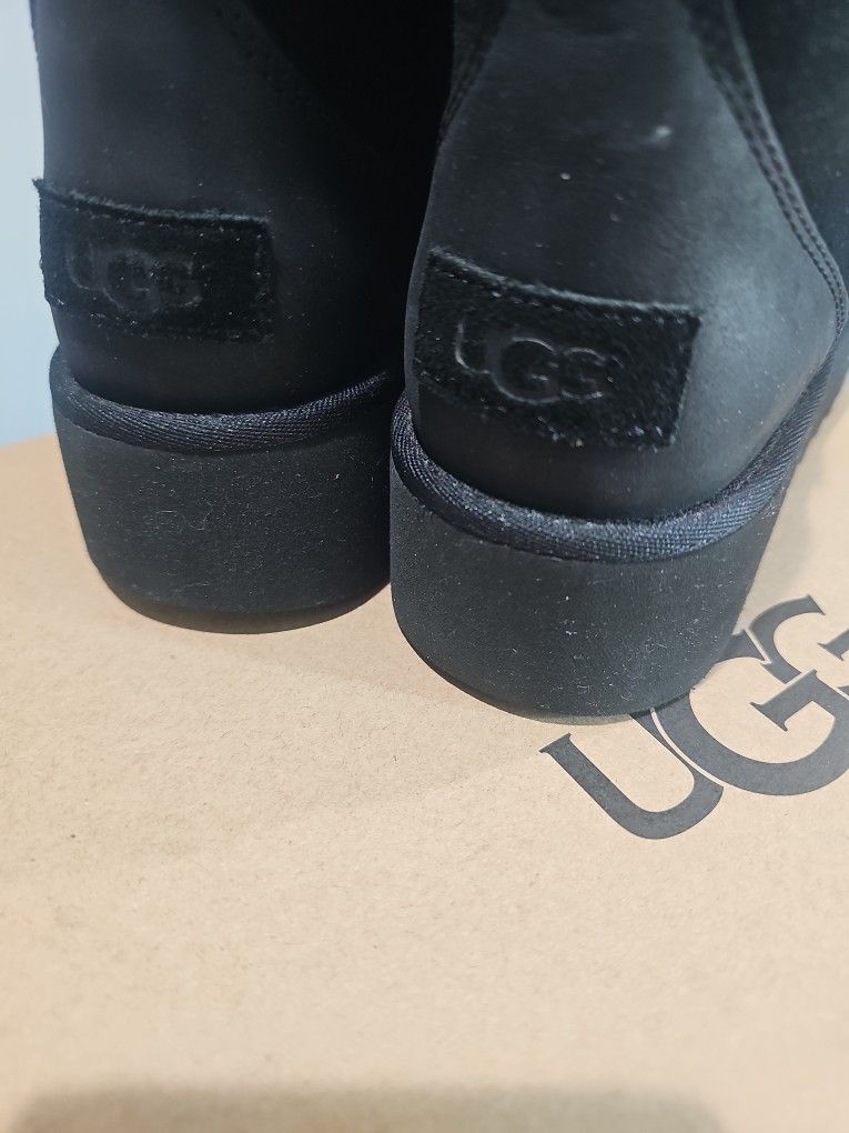 Uggs New Leather Black Short Boots Size 8