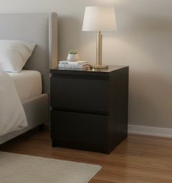 IKEA Black Modern Double Drawer Night Stand Chest with Glass Top! Great Condition! Retails $79.99 19x16x21.5in