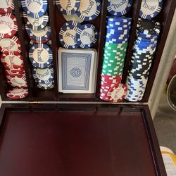 Wooden Poker Chip Holder with Chips