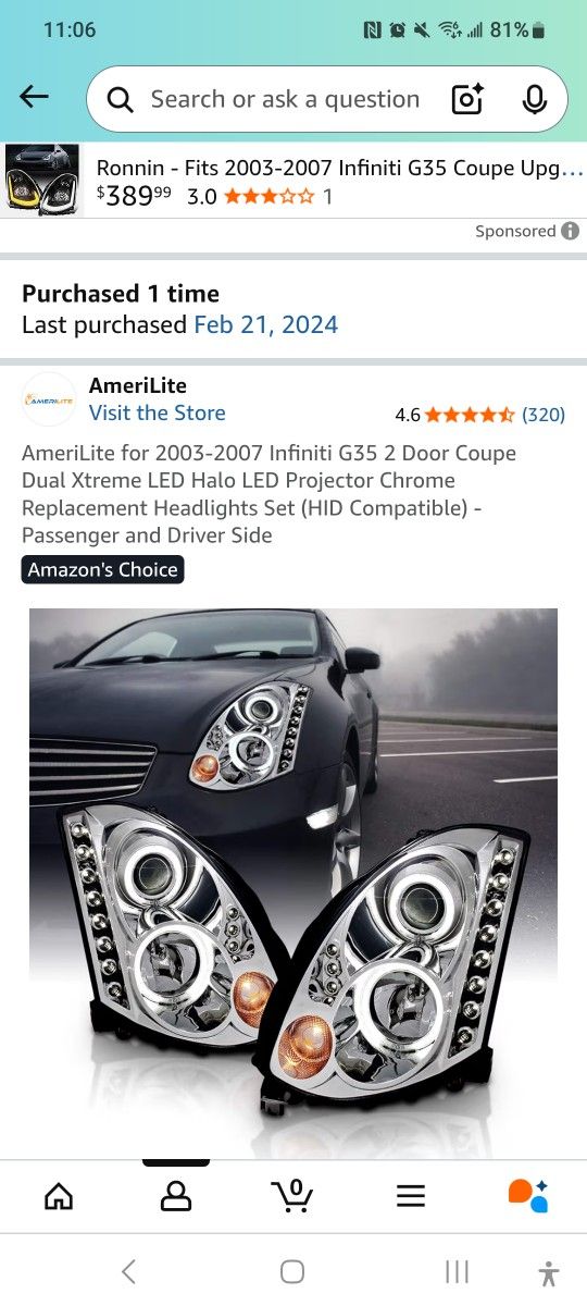 Headlights For 2003-2007 Infiniti G35 2door Coupe