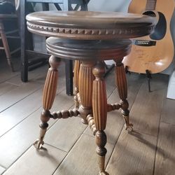 Antique Crystal Ball And Clawfoot PIANO STOOL Swivels 