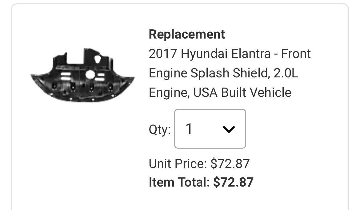 Hyundai Elantra Splash Shield