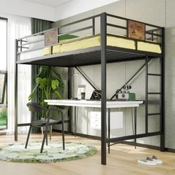 Metal Twin Size Loft Bed Frame With Stairs