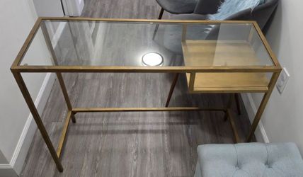 Gold Metal and Glass Top Desk