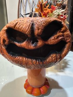 Rotten Patch Halloween Pumpkin Prop Jack O Lantern Spooky Face - AS IS