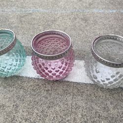 Blue, Pink, and White Glassware/Candle Holders