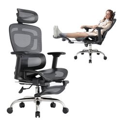 Ergonomic Office Chair, Adaptive Lumbar Support, SGS Class 4 Gas Clylinder 400 LBS Capacity，3D Headrest & Armrest and Retractable Footrest, Mesh Breat