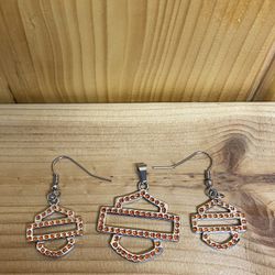 Brand New Harley Davidson Pendant And Earrings 
