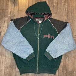 Vintage B.U.M Equipment “Bum Blues” denim/wool varsity jacket size large 