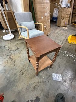 Distressed Brown Wood Side Table with Turned Spiral Legs and Lower Shelf