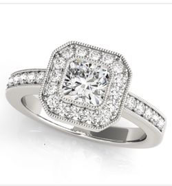 14K White Gold Halo Style Engagement Ring with 1/4 ct tw Princess Diamonds SI2-I1 H-I. "Available in White, Yellow and Rose Gold".