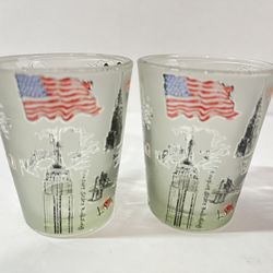2 pcs New York Statue of Liberty USA Flag 2.5" Shot Glasses Collectible Souvenir Gift