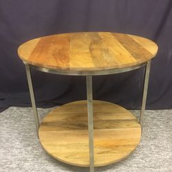 Round Metal And Wood SideOr End Table 