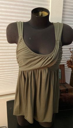Army Green Cotton Scoopneck Top