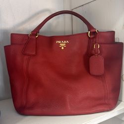 Prada Vitella Daino leather side pocket tote