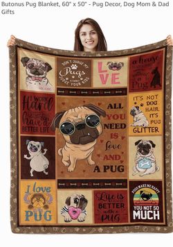 Butonus Pug Blanket, 60" x 50"