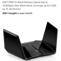 NETGEAR Nighthawk WiFi 6E Router (RAXE500)-
Security Features, 12-Stream Gigabit Router
AXE11000 Tri-Band Wireless Speed (Up to
10.8Gbps)
