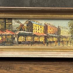 Incredible MCM Midcentury Moulin Rouge Cityscape Oil Painting by P.G. Tiele