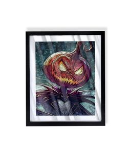 Custom art piece of Jack Skellington as the pumpkin king in black frame