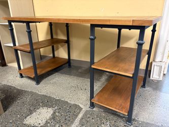 Industrial Planked Executive Desk w/ Lower Storage Shelves