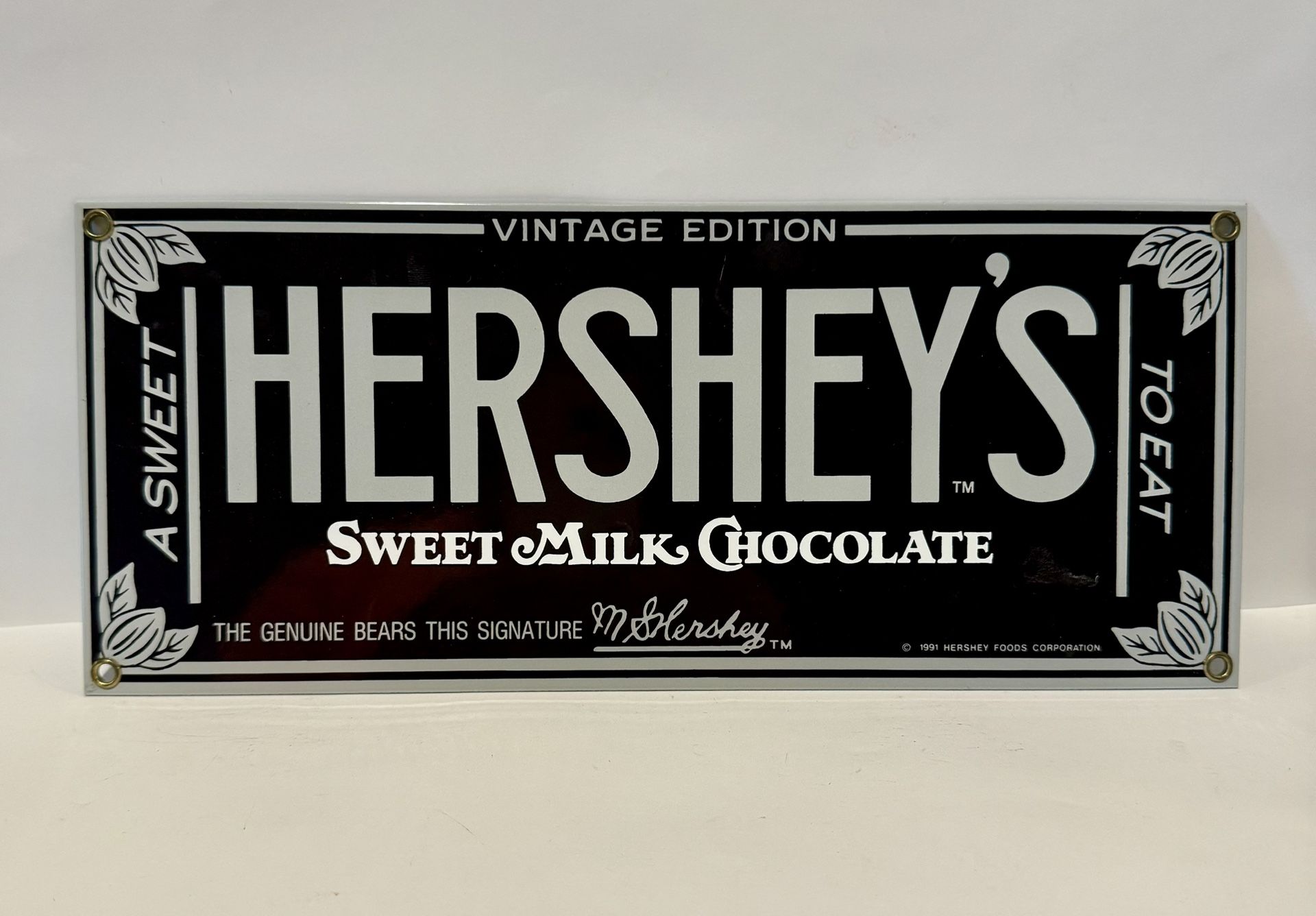 Hershey's Sweet Milk Chocolate Bar Ande Rooney's Porcelain Steel Enameled Sign