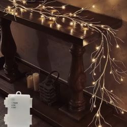 [Pre-Lit Christmas Garland] 6ft 48-LED Pre-Lit Birch Garland | Warm White, Battery, Remote & Timer | Indoor/Outdoor Christmas Decoration with Realisti