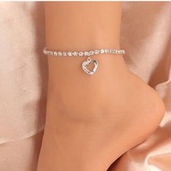 Rhinestone Heart Anklet 