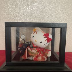 Sanrio Hello Kitty Japanese Kimono Geisha Drum Pottery Statue Figurine W/Frame