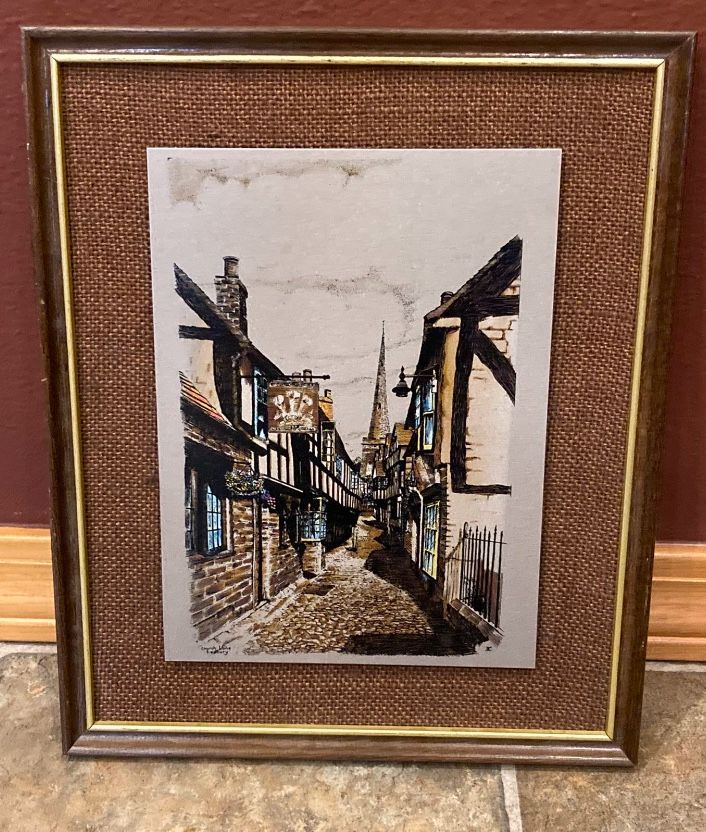 Vintage Made In England Titanium Picture Depicting Church Street In Ledbury 11”x9”