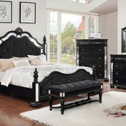 Brand New Glam Black 5pc Queen Size Bedroom Set 