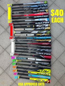 Baseball bats USA approved sizes are shown in the pictures have more equipment available
