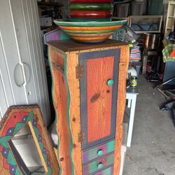 Antique Cabinet And Mirror