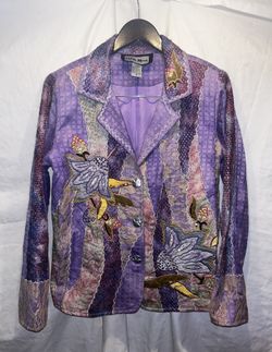 Vintage Indigo Moon Floral Embroidered Blazer Jacket-Women’s S