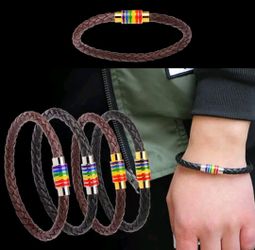 Titanium steel LGBT leather bracelet.