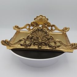 Hollywood Regency Gold Brushed Metal Tissue Box Holder 