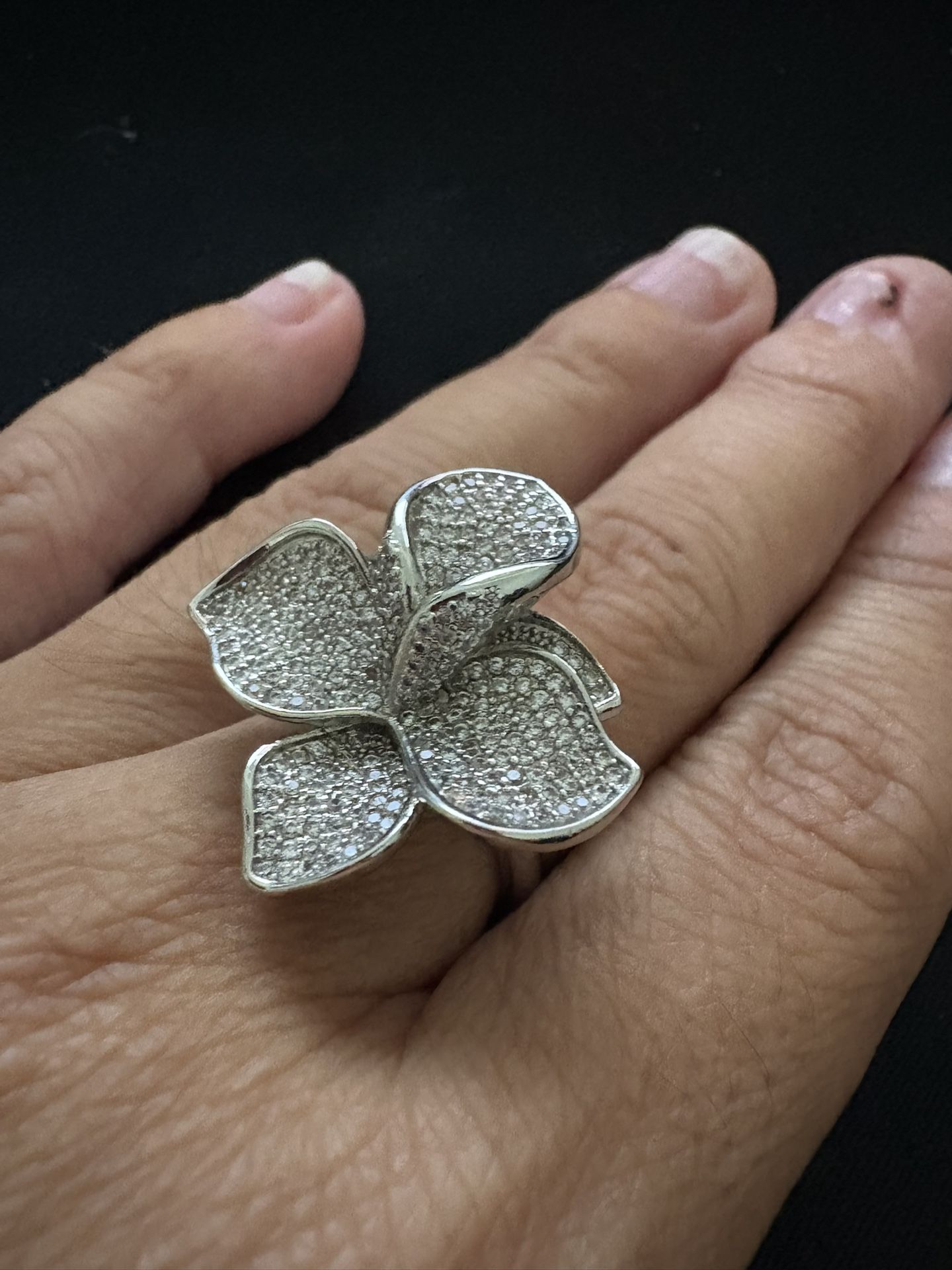 Orchid Flower Tiffany Style Ring with Zirconia Jewelry Ring Size 7 Silver