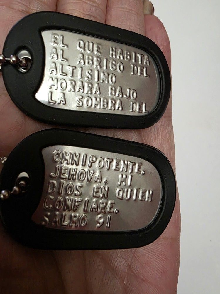 EL QUE HABITA AL ABRIGO DEL ALTÍSIMO SALMO 91 EMBOSSED DOG TAGS PENDANT NECKLACE