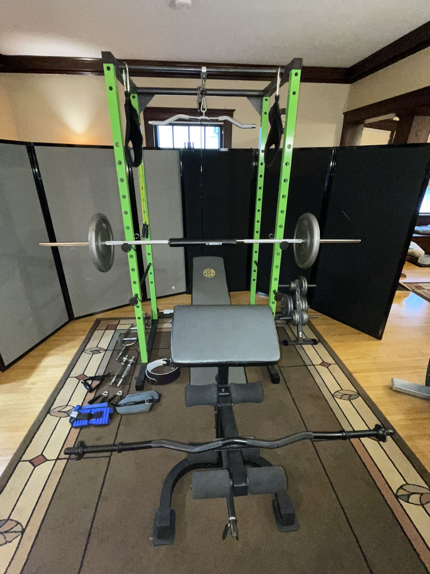 Power Rack, Bench, Weights, Bars, and more