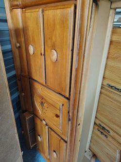 Solid Wood Armoire with Carved Panels