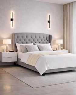 Grey Button Tufted Queen Frame - A7Q3