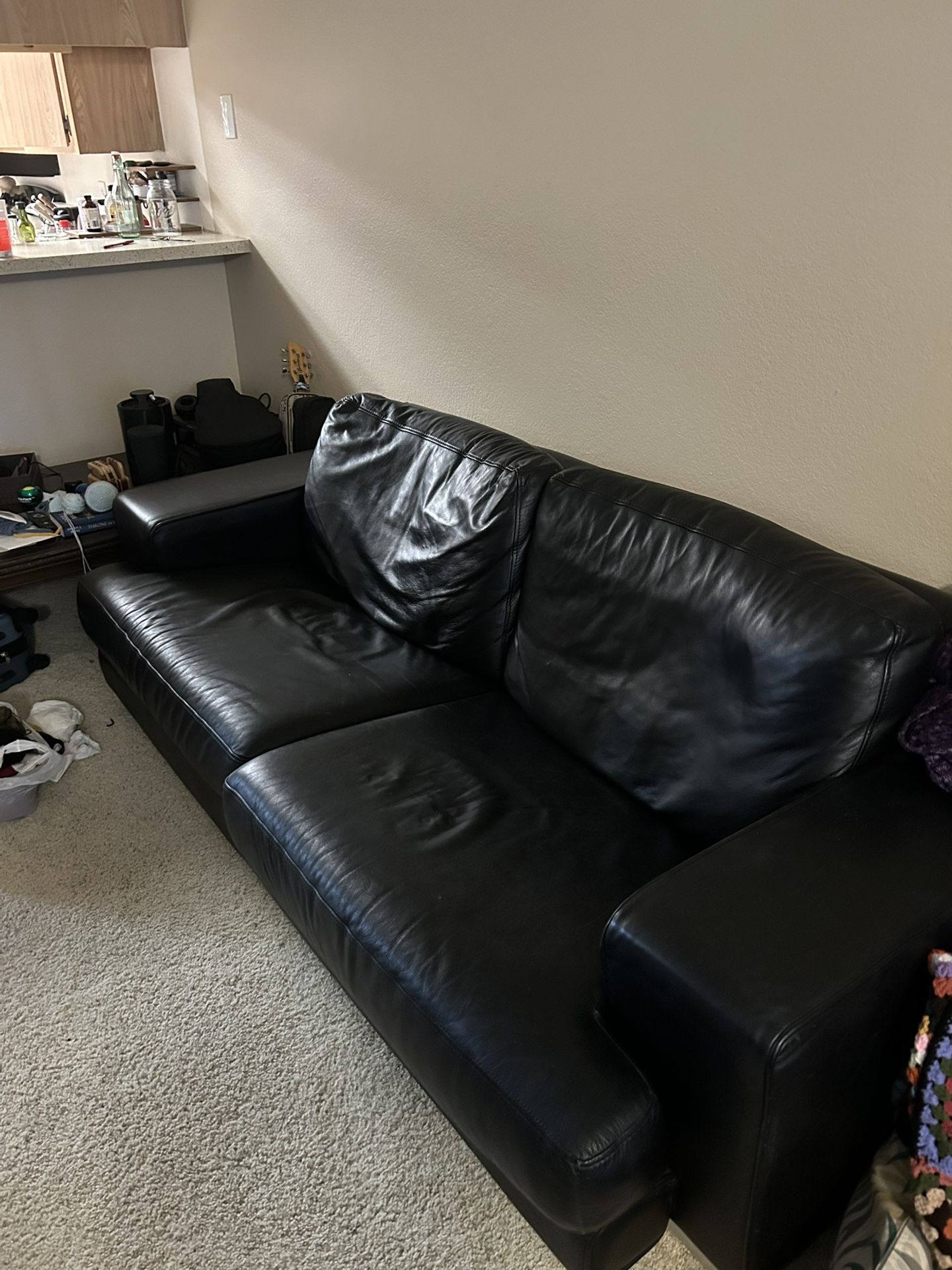 Black Italian Leather Couch And Matching Chair Set