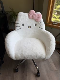 Sanrio Hello Kitty Accent Chair White with Pink Bow Fabric Cartoon Theme