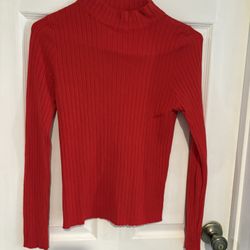 SHEIN Red Ribbed Long Sleeve Top