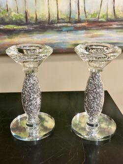 Beautiful Crystal Candle Holders with Crushed Diamonds 6β NEW